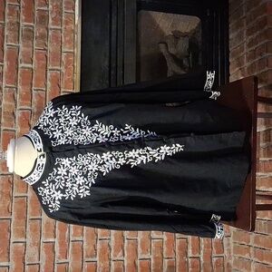 Talbots Black Top with White Embroidery